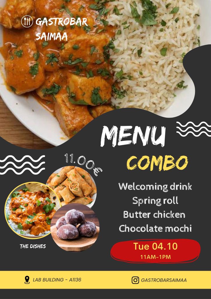 Kuvassa on aikaisempi pop-up ravintola tarjoilun lista.